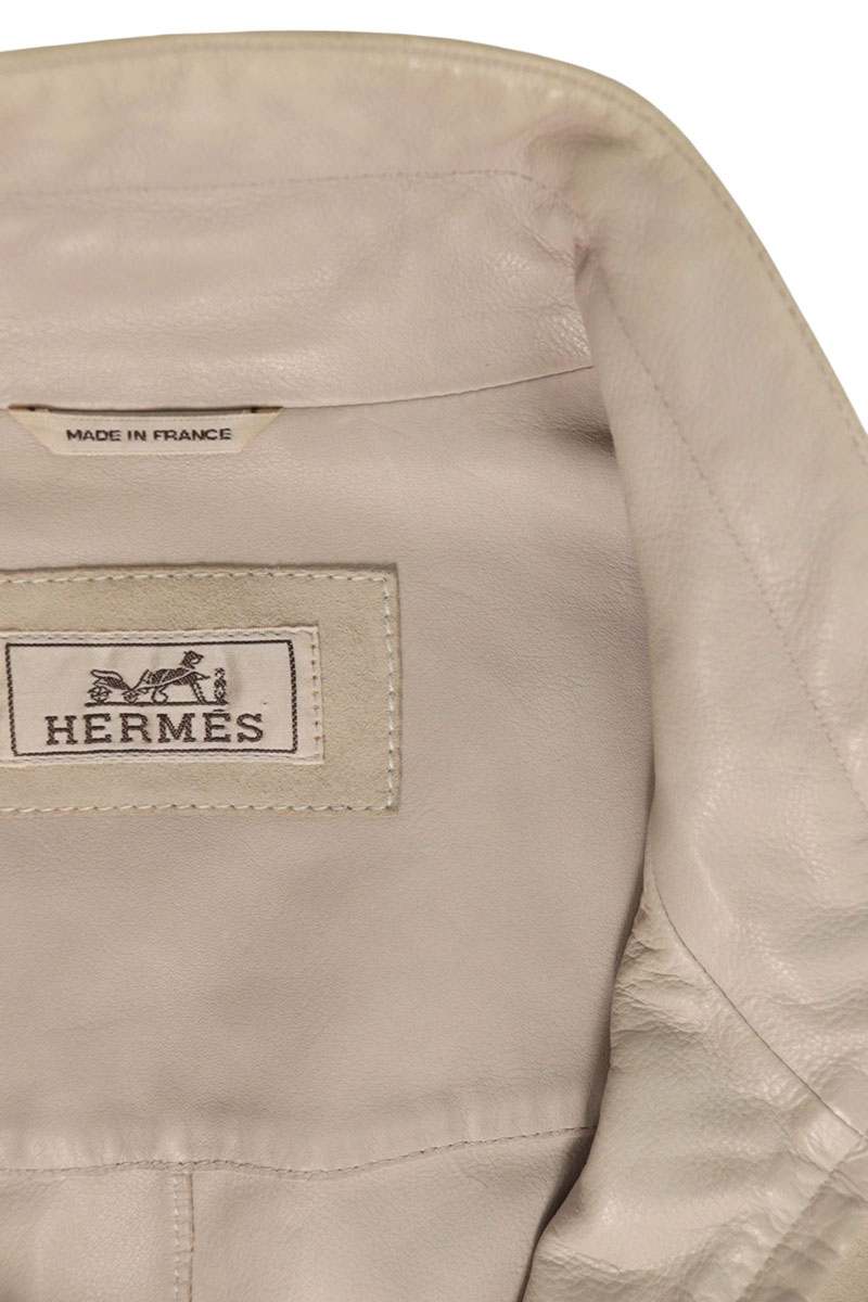 HERMES Stand Collar Suede Leather Jacket Beige Size 48