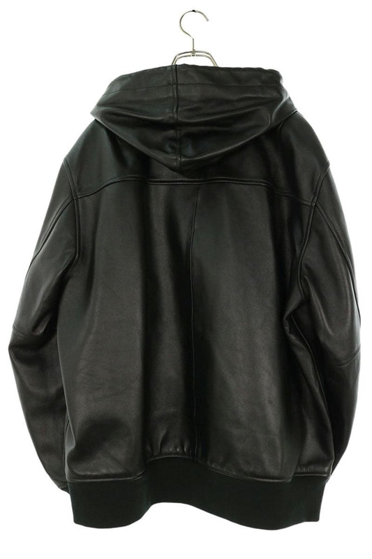 AVIREX Black Zip Leather Parka Jacket Size 2XL