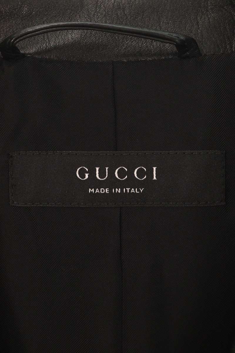 GUCCI 26SS Lapel Pin Soft Nappa Leather Coat Black Jacket Size 48