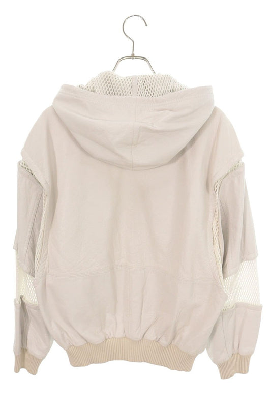 CELINE 22SS Hooded Mesh Panel Leather Jacket White Size 44