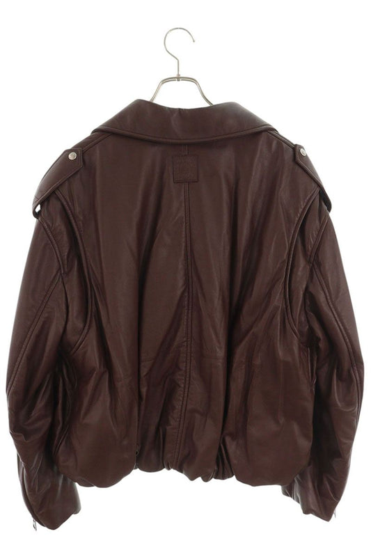 LOEWE Belted Padded Double Rider Jacket Brown Size 46