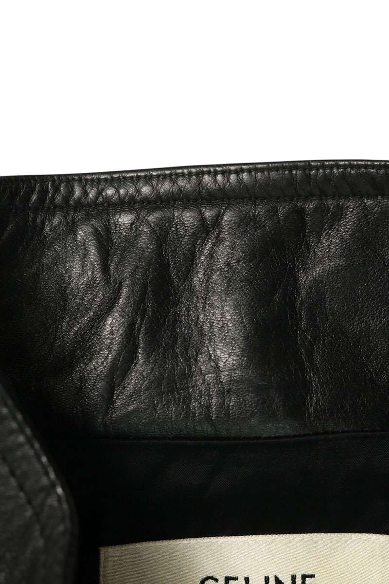 CELINE Sheepskin Double Riders Leather Jacket Black Size 44