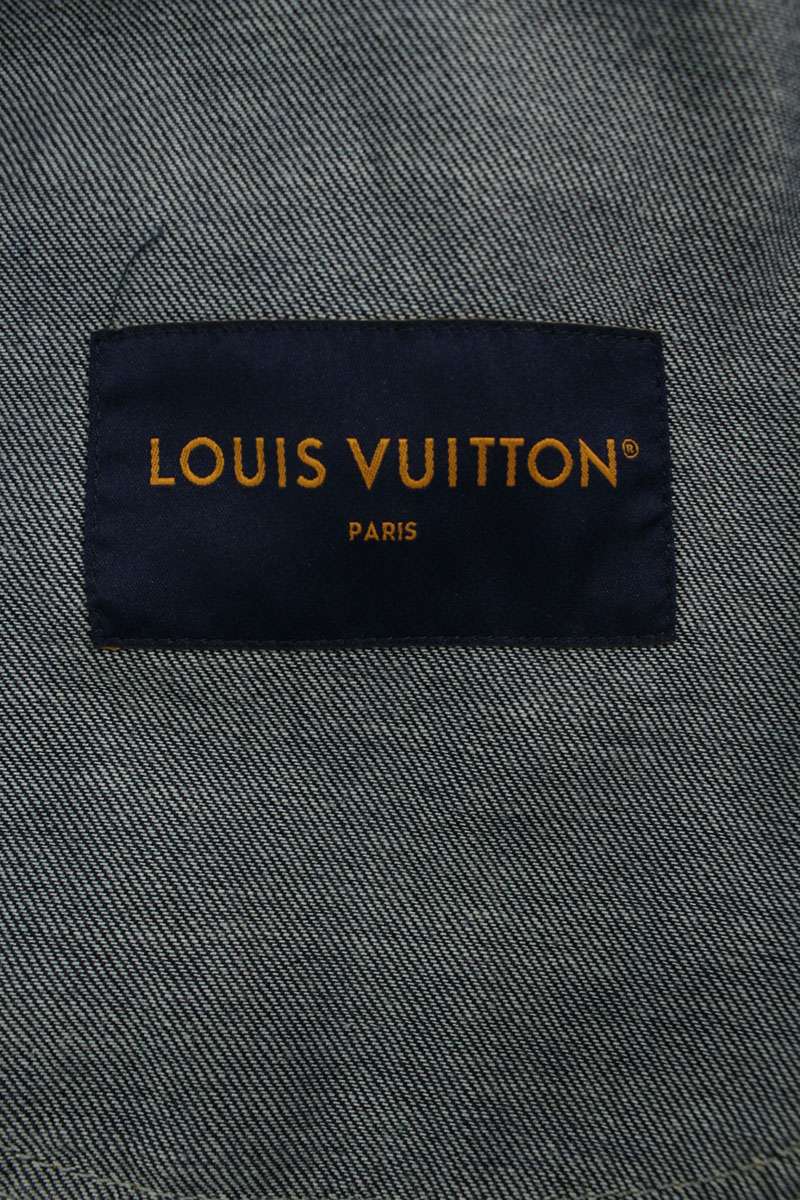 LOUISVUITTON 25AW LV Moire No-Collar Denim Jacket Size XXL