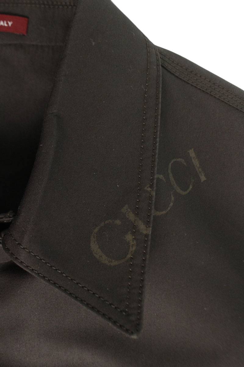 GUCCI 24AW Logo Print Cotton Shirt Jacket Brown Size L