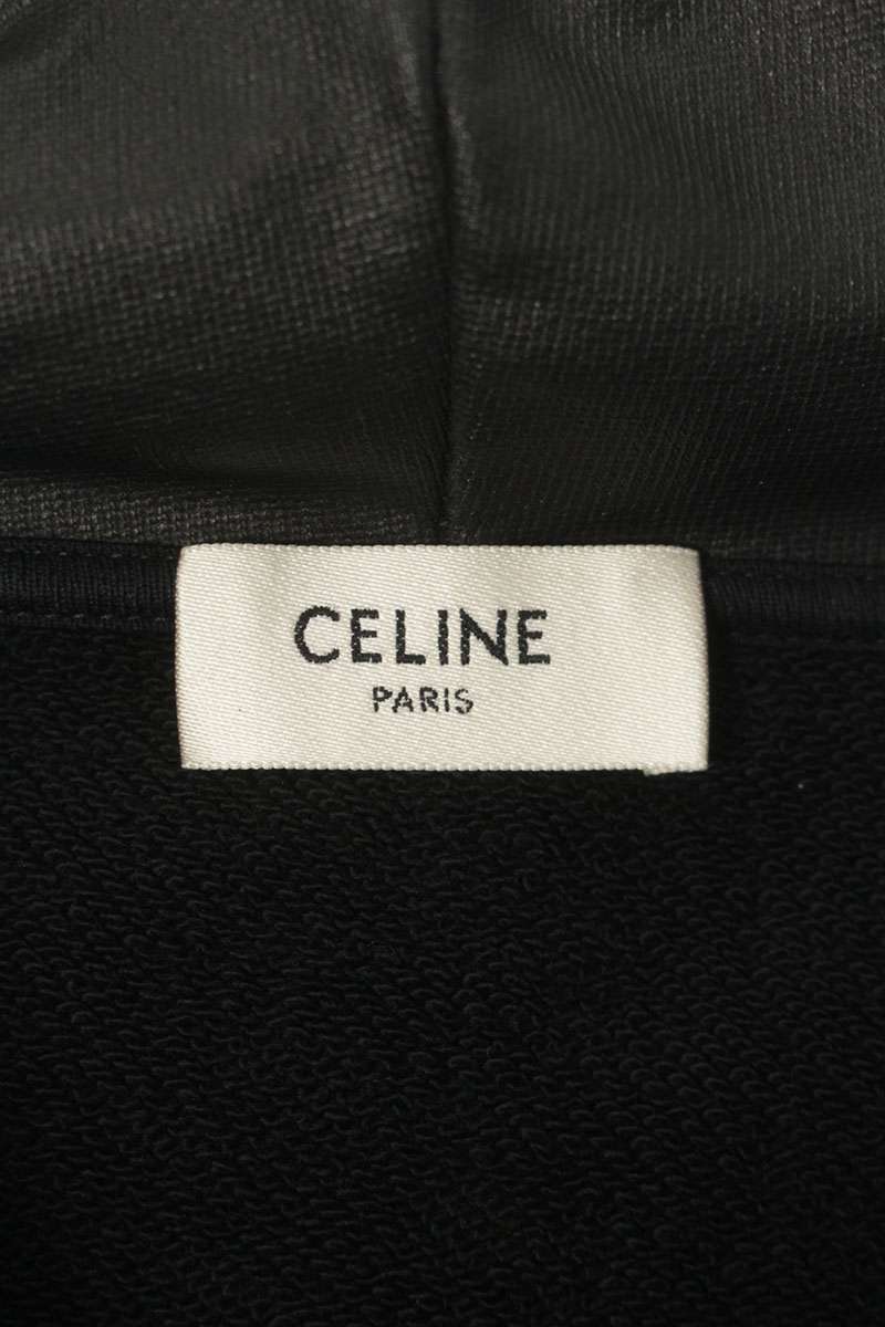 CELINE Hood Logo Print Zip-Up Blouson Black Cotton Size L
