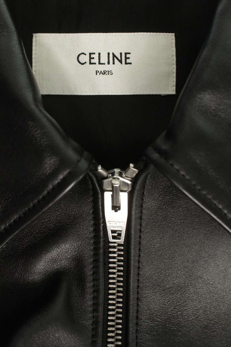 CELINE Triomphe Logo Calf Leather Teddy Blouson Black Size S
