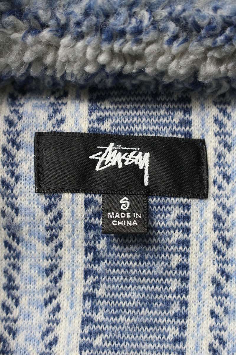 STUSSY Stripe Sherpa Shirt Blue Size S