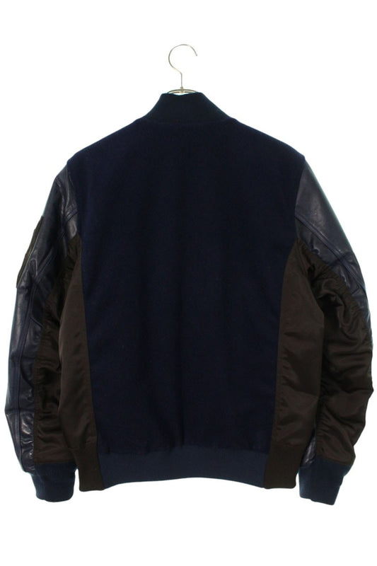 NIKE WHITE SPACE Destroyer Jacket Leather Sleeve Navy Size M