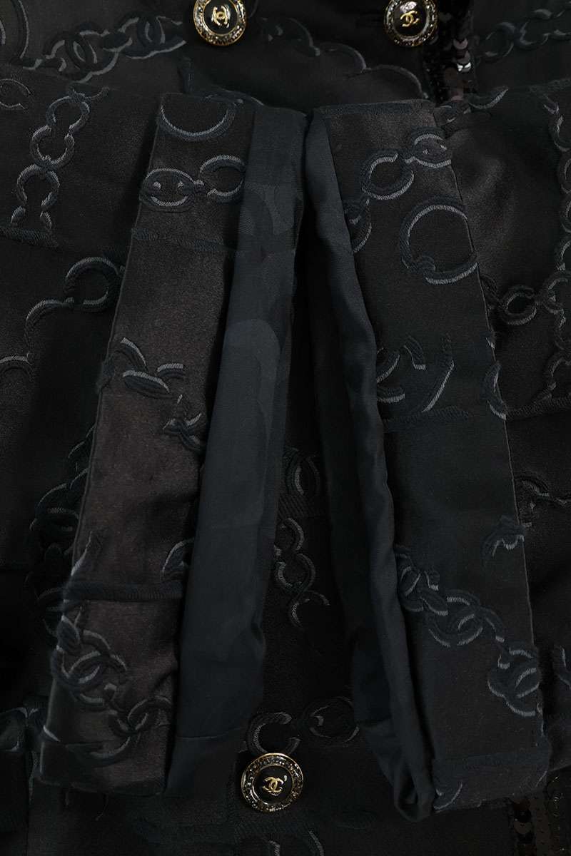 CHANEL Coco Mark Button Silk Blouson Black Size 38