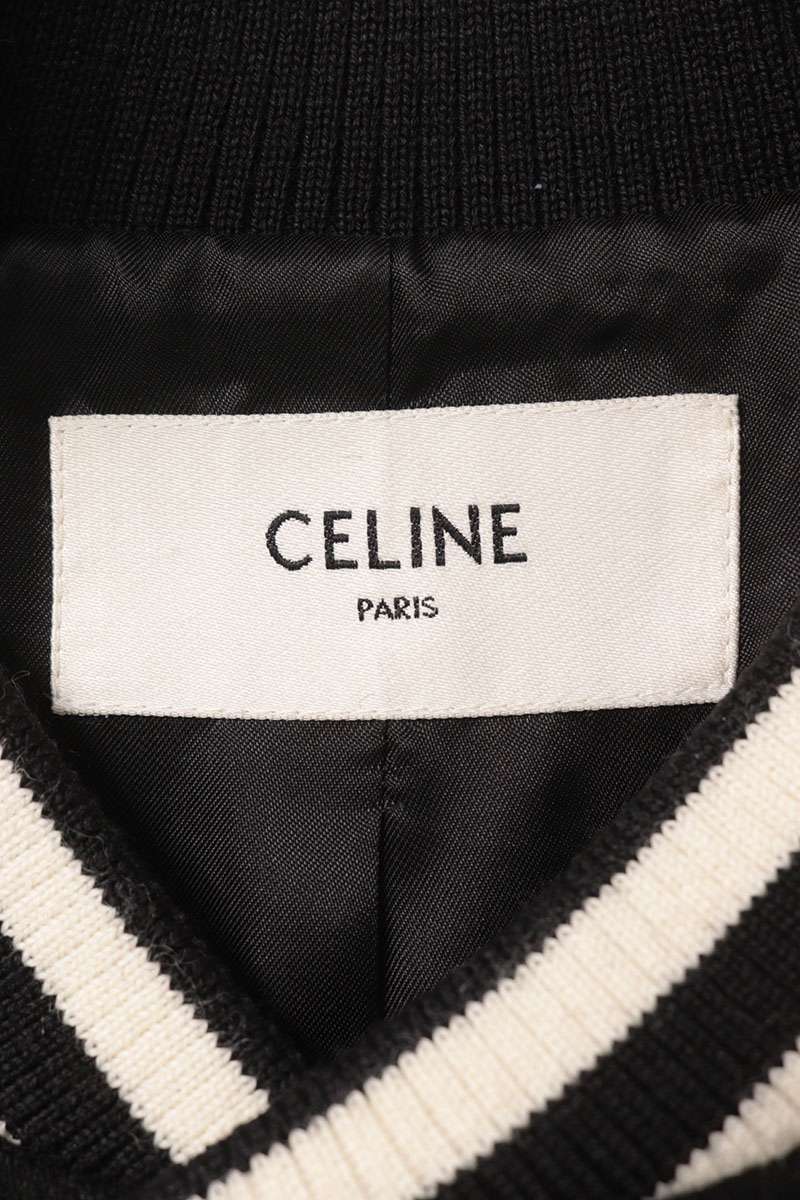 CELINE 25AW Triomphe Teddy Varsity Black White Jacket Size 50