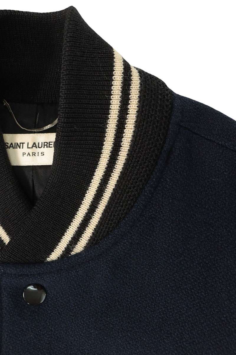 SAINT LAURENT PARIS Wool & Leather Teddy Jacket Blue Size 46