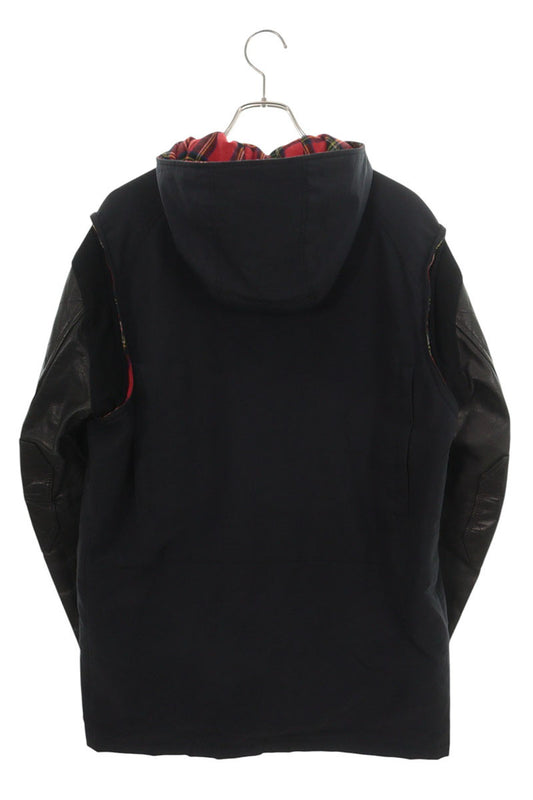 UNDERCOVER Hooded Leather Sleeve Jacket Black Red Size 4