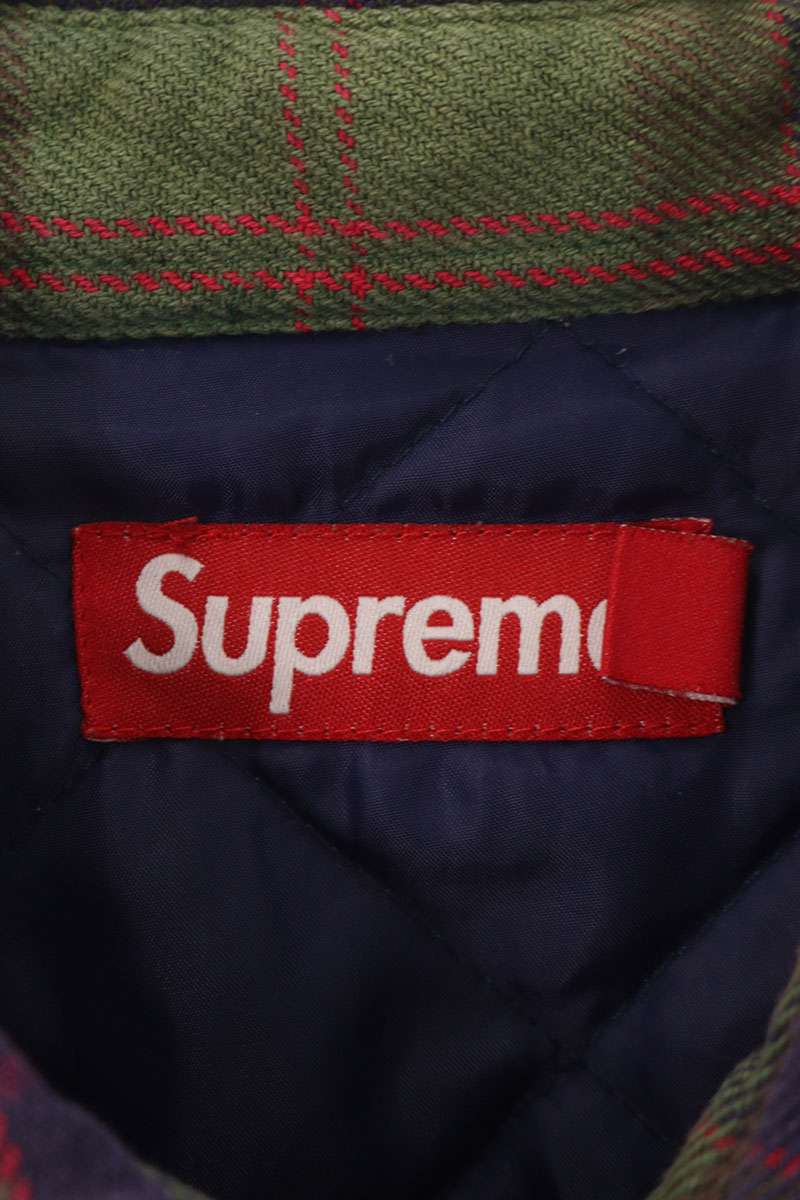 SUPREME Quilted Flannel Snap Jacket Green Size XL