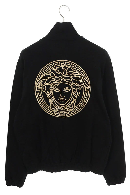 Versace Logo Print Cotton Zip-Up Jacket Black Size S