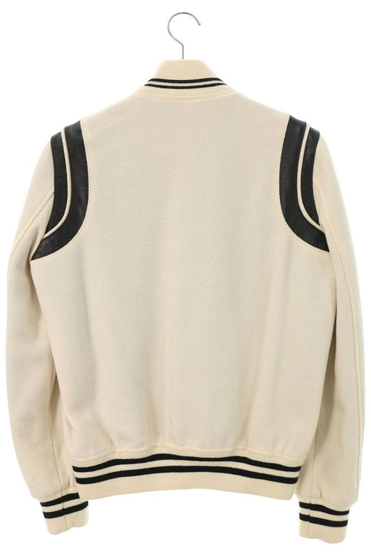 SAINT LAURENT PARIS Teddy Leather Jacket White/Black Size 42