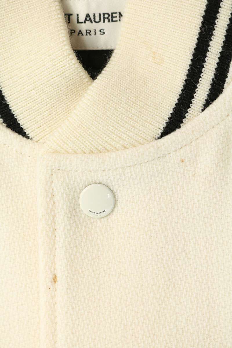 SAINT LAURENT PARIS Teddy Leather Jacket White/Black Size 42