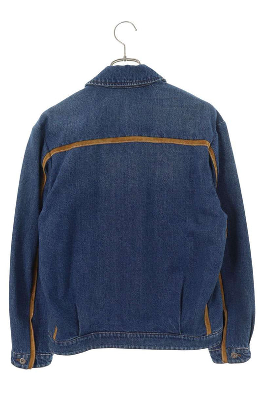 miumiu Suede Contrast Logo Patch Denim Jacket Size 38