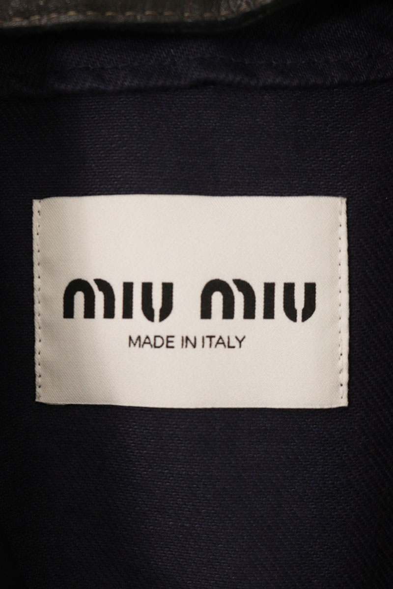 miumiu Garment Dyed Leather Lapel Jacket Size 44