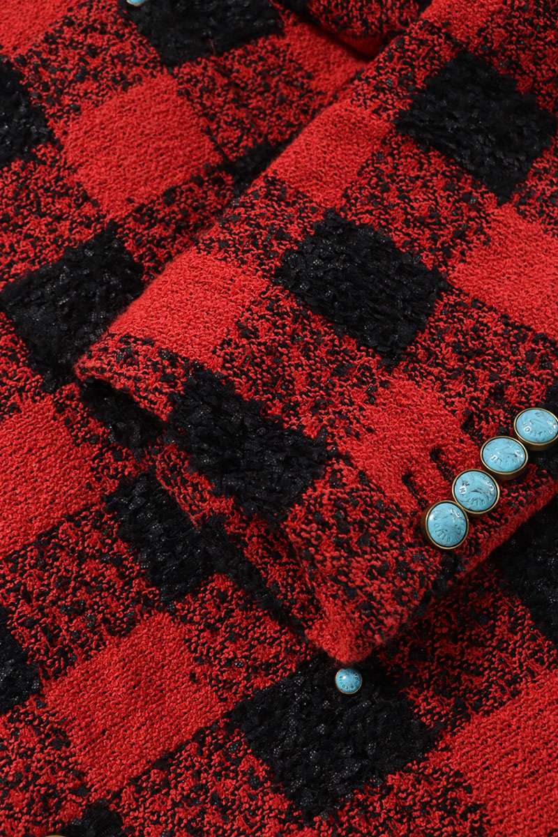 LOUISVUITTON 24AW Collarless Damier Tweed Jacket Red Size M
