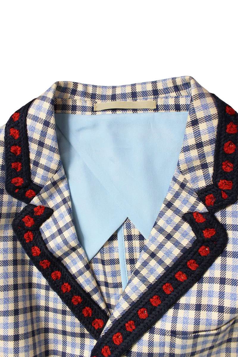 GUCCI 16SS Crochet Trim Check Twill Jacket Blue Size S