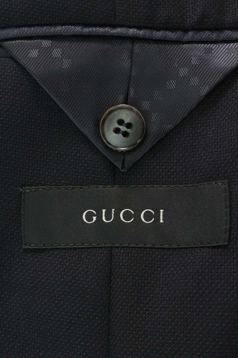 GUCCI Padded Shoulder Wool Tailored Jacket Navy Size L