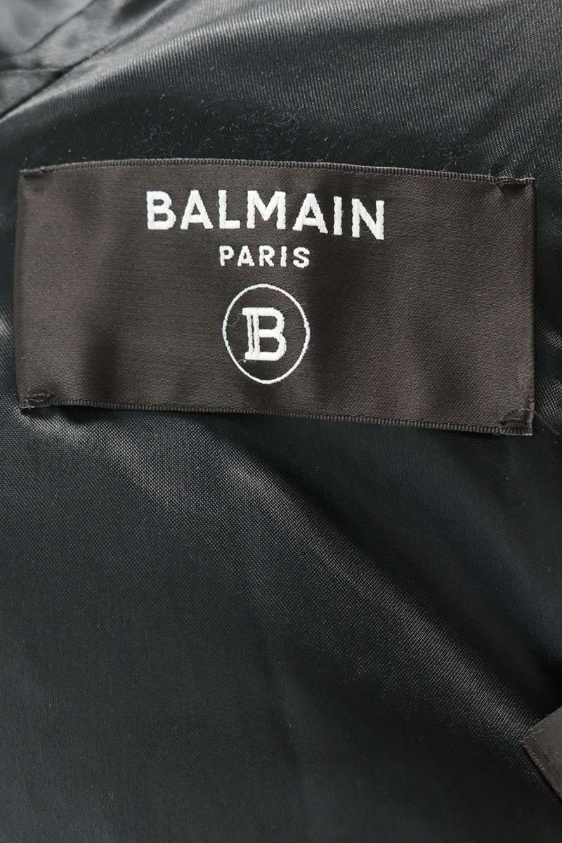 BALMAIN Black & Gold Tweed Logo Patch Jacket Size 46