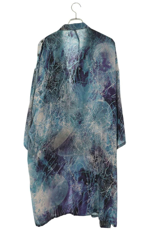 Yohji Yamamoto Ocean Print Silk Long Jacket Blue Size 2
