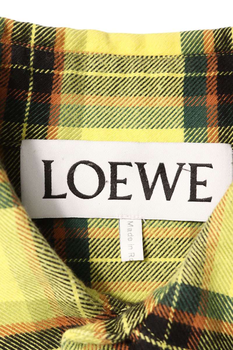 LOEWE Oversized Check Long Sleeve Shirt Yellow Cotton Size S
