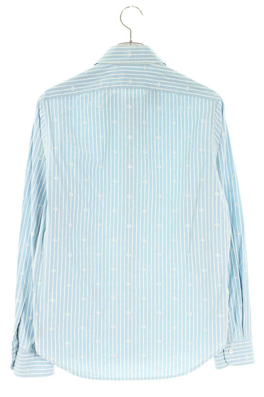 GUCCI GG Stripe Long Sleeve Shirt Blue Cotton Size 15