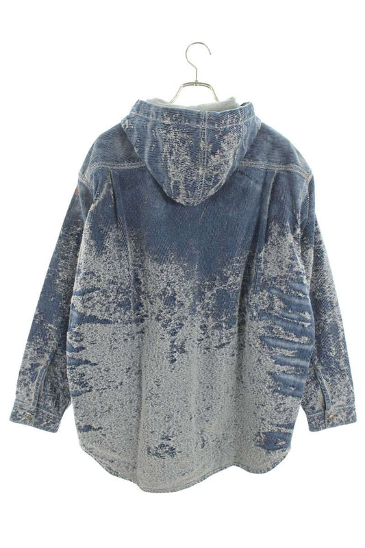 DIESEL Distressed Hooded Long Sleeve Shirt Blue Cotton Size S