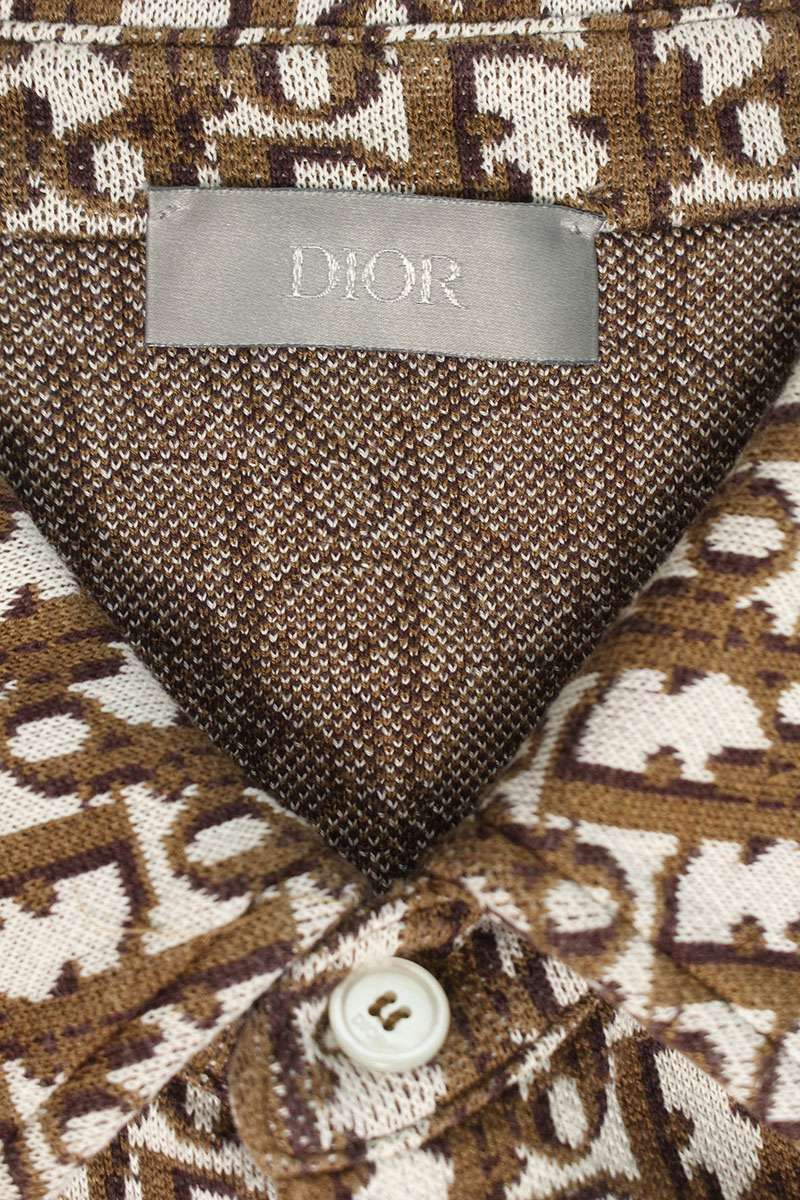 DIOR Oblique All-Over Pattern Cotton Long Sleeve Shirt Brown Size S