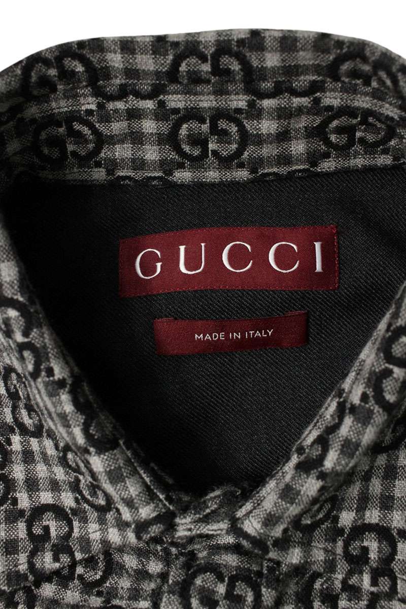 GUCCI GG Gingham Check Wool Blend Long Sleeve Shirt Multi Size S