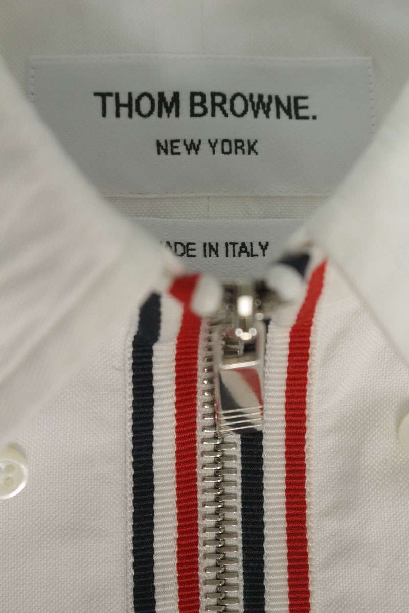 THOM BROWNE Tricolor Zip-Up Long Cotton Long Sleeve Shirt Size 1