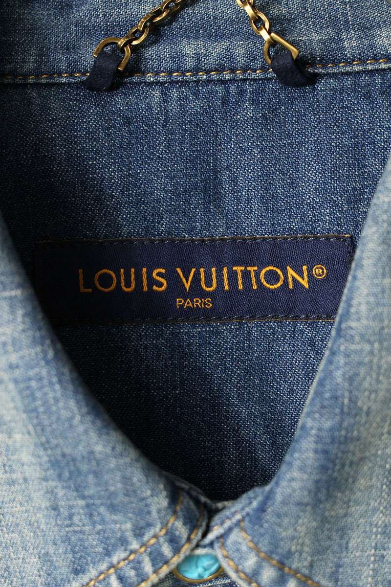 LOUISVUITTON Logo Stone Embellished Denim Shirt Size L