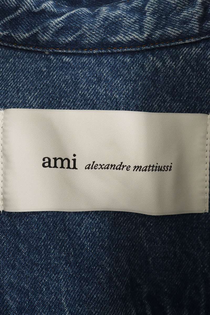 AMI 26SS Embroidered Denim Long Sleeve Shirt Blue Size M