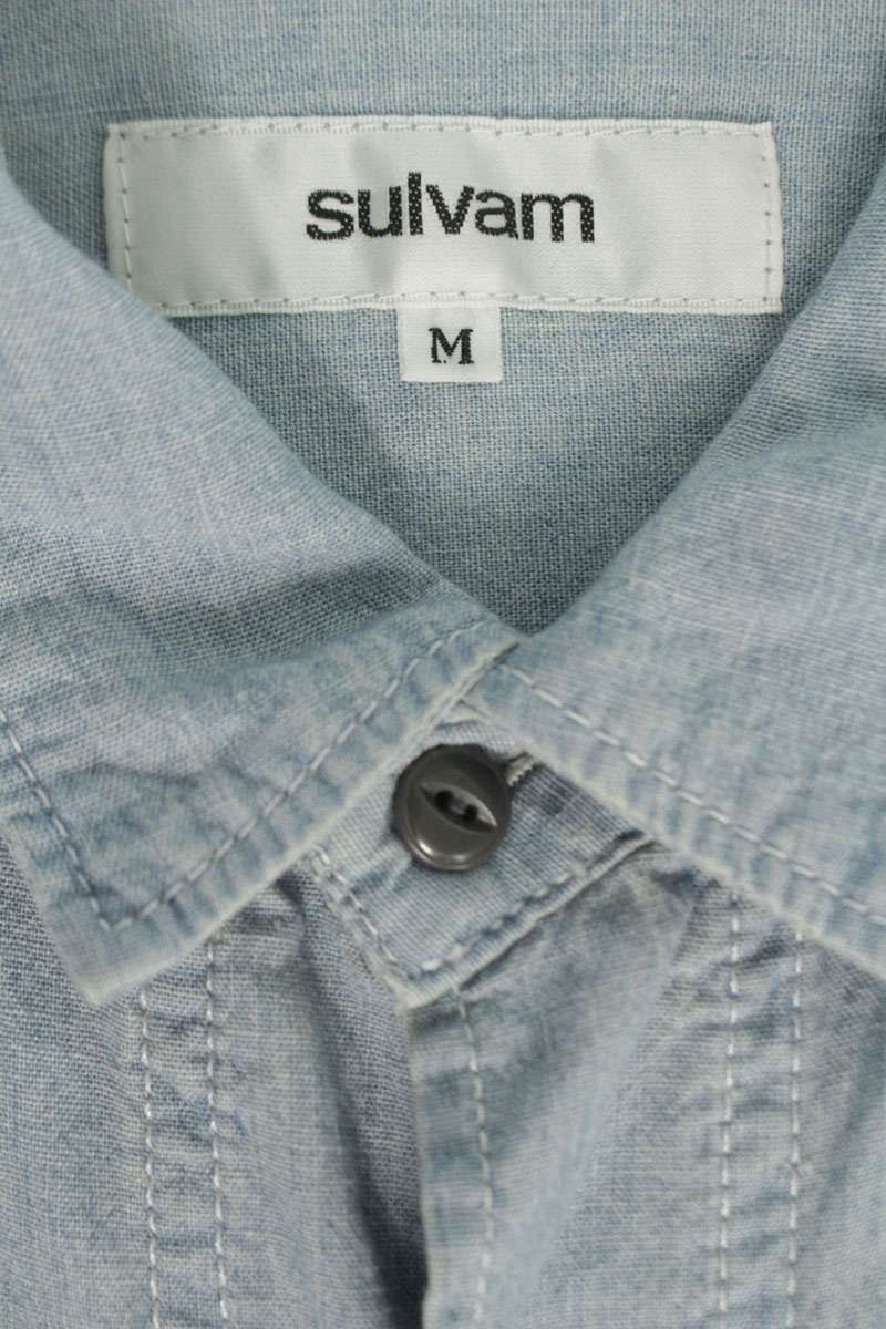 sulvam Frayed Design Cotton Long Sleeve Shirt Light Blue Size M