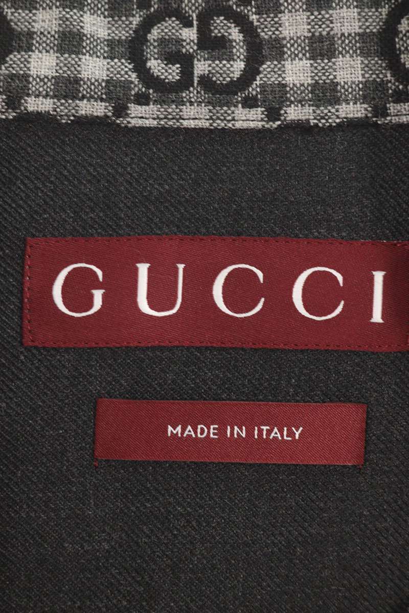 GUCCI GG Gingham Check Wool Cotton Long Sleeve Shirt Black Size S
