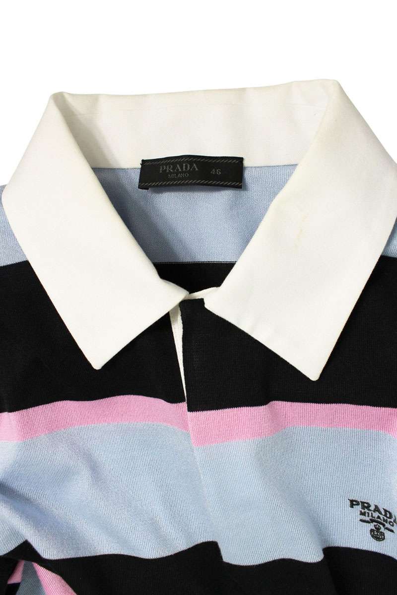 PRADA Stripe Silk Blend Polo Long Sleeve Shirt Multi Size S
