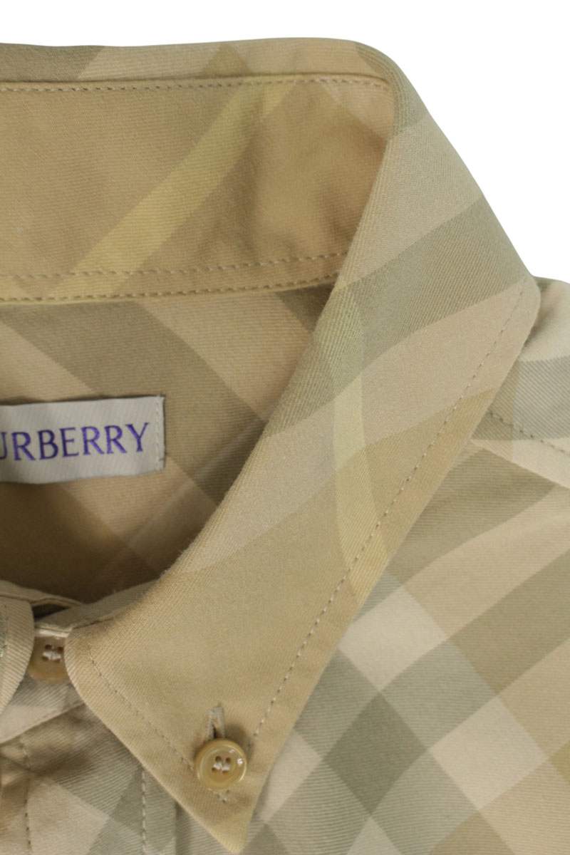 Burberry All-Over Check Cotton Long Sleeve Shirt Beige Size M