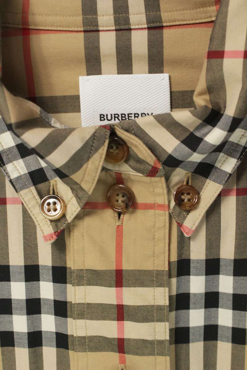 Burberry Check Stretch Cotton Long Sleeve Shirt Beige Size XXL