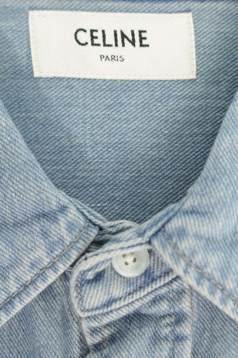 CELINE Oversized Denim Long Sleeve Shirt Light Blue Size XL