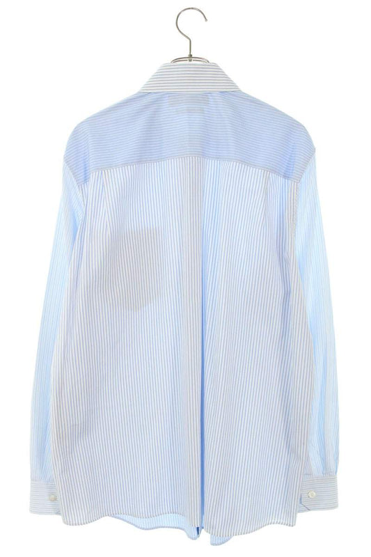 GUCCI 25AW Embossed Logo Stripe Cotton Long Sleeve Shirt Blue Size S