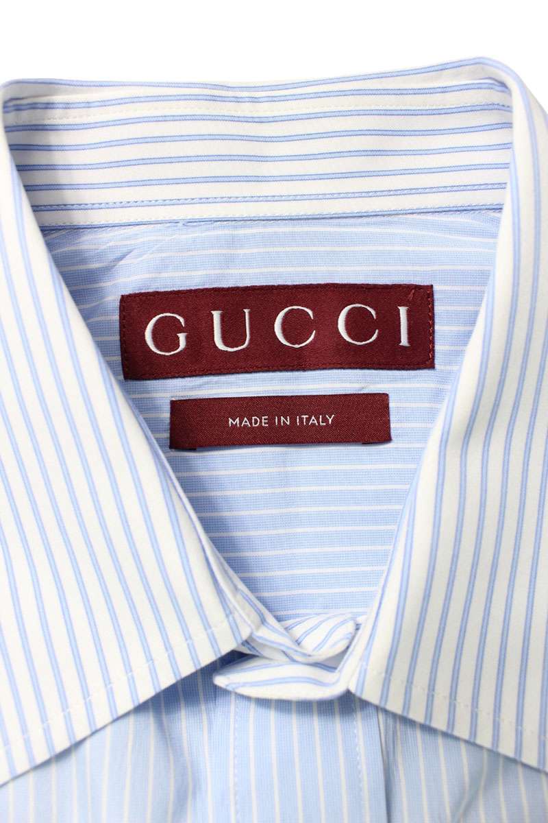 GUCCI 25AW Embossed Logo Stripe Cotton Long Sleeve Shirt Blue Size S