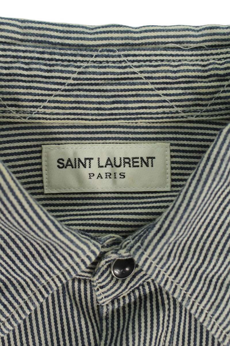 SAINT LAURENT PARIS Cotton Hickory Stripe Long Sleeve Shirt Size M