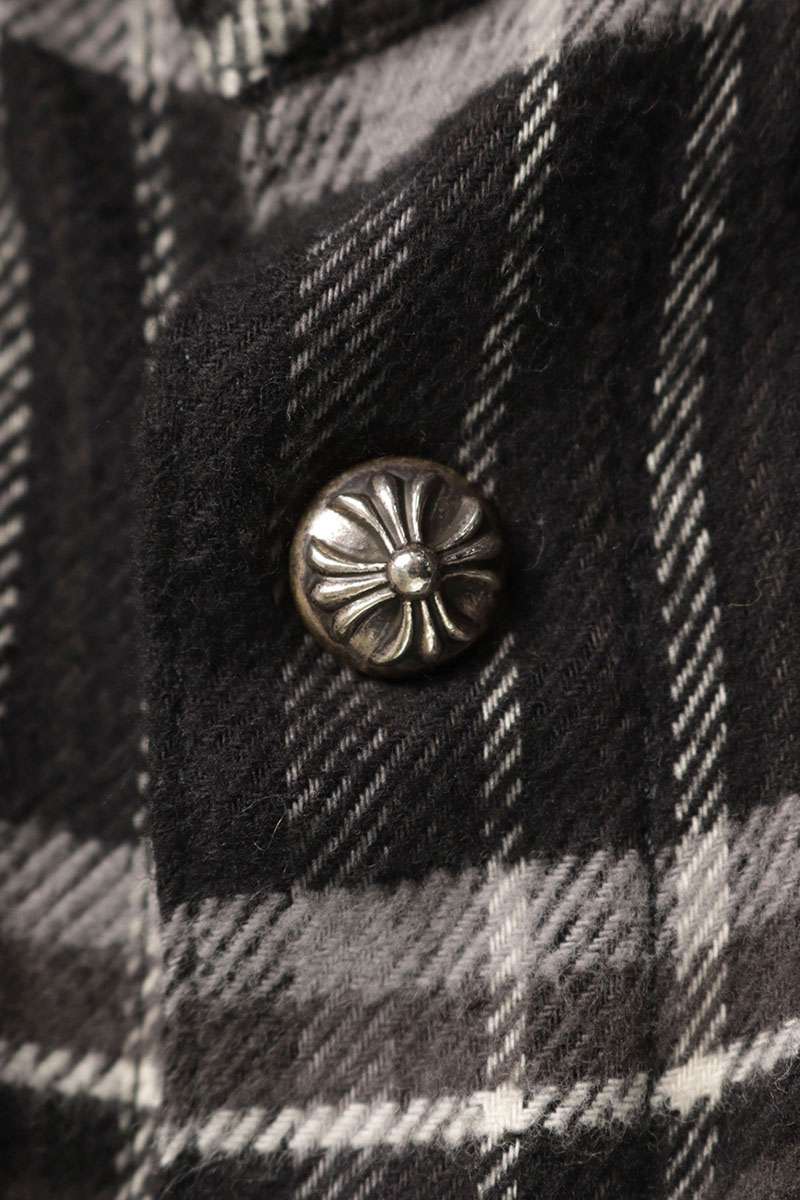 Chrome Hearts WORK DOG Cross Ball Button Check Shirt Size M
