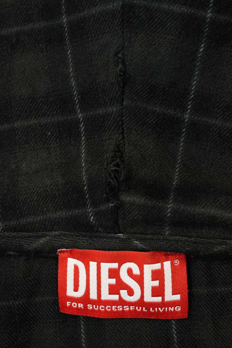 DIESEL Check Hooded Long Sleeve Shirt Dark Gray Size S