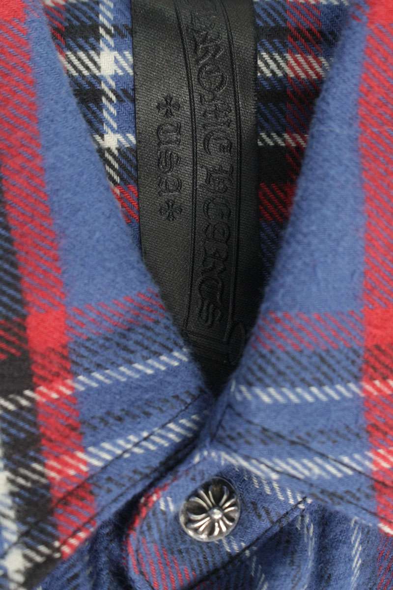 Chrome Hearts WORK DOG Cross Flannel Check Long Sleeve Shirt Size S