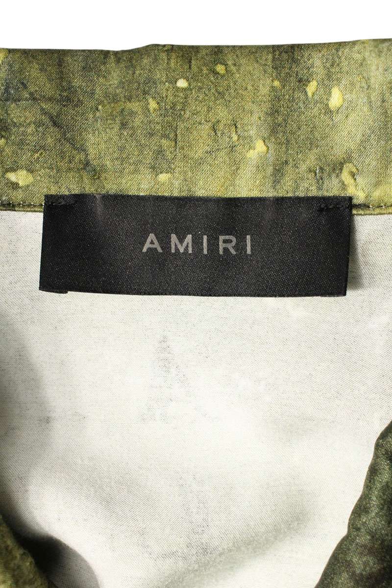 AMIRI Army Stencil Rayon Long Sleeve Shirt Olive Size L