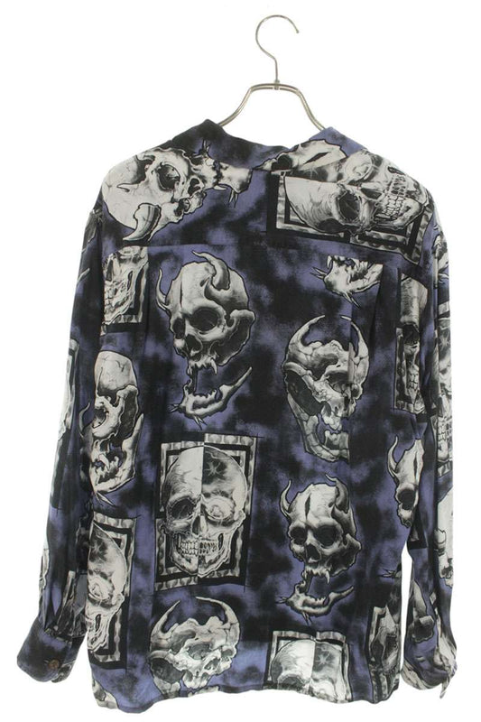 WACKO MARIA Hawaiian Skull Lyocell Long Sleeve Shirt Blue Size M
