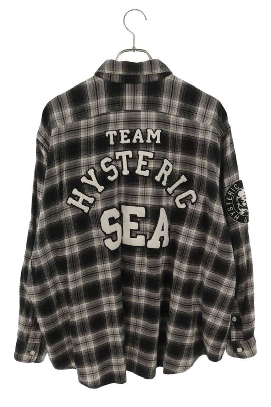WIND AND SEA Check Patch Oversized Cotton Long Sleeve Shirt Size M